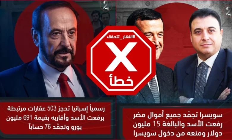 سويسرا تدرج ابن رفعت الأسد في قائمة العقوبات؟ وإسبانيا تجمد أموال العائلة؟ النهار تتحقق FactCheck